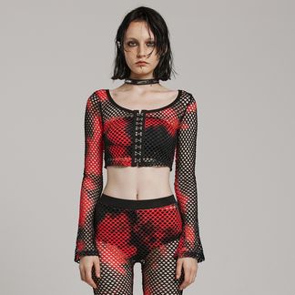 Tie-dye mesh top blk/red