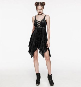 Punkrave Gothic Irregular Plunging Plaid Slip Dress 