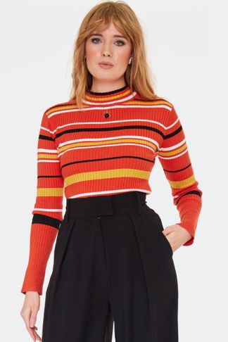 Orange Striped High Neck Sweater