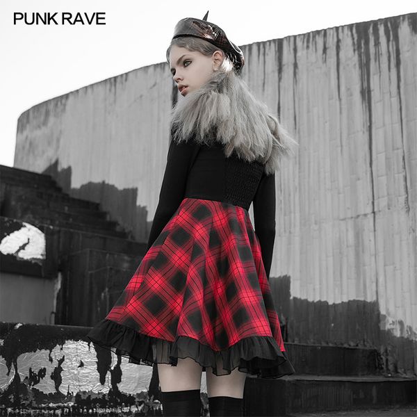 Punk rave red tartan braces dress - Babashope - 5