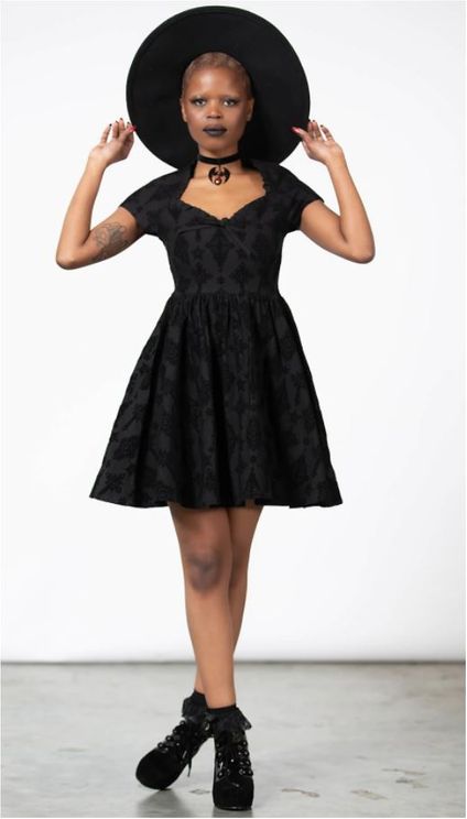 Killstar Crossed Chloe flocked skater dress - Babashope - 4