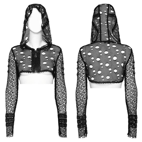 Punkrave kunstlederen mesh jacket met capuchon - Babashope - 8