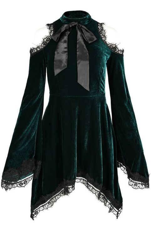 Green gaya velvet dress met strik & zijzakken - Babashope - 6