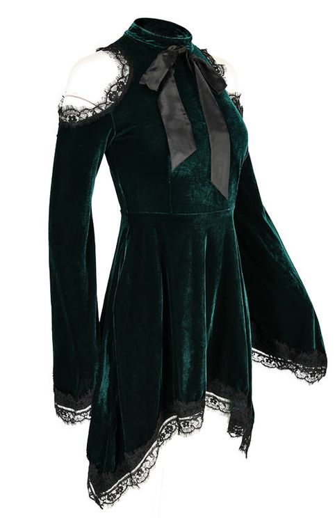 Green gaya velvet dress met strik & zijzakken - Babashope - 6