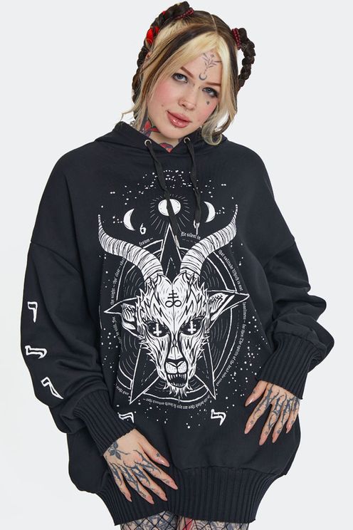 Jawbreaker Baphomet Print Oversized Hoodie - Babashope - 6