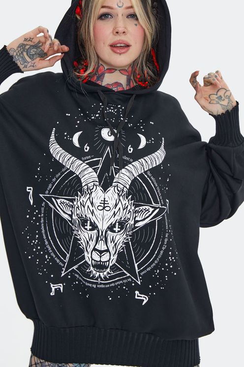 Jawbreaker Baphomet Print Oversized Hoodie - Babashope - 6