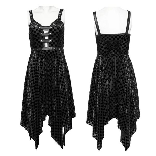 Punkrave Gothic Irregular Plunging Plaid Slip Dress  - Babashope - 8