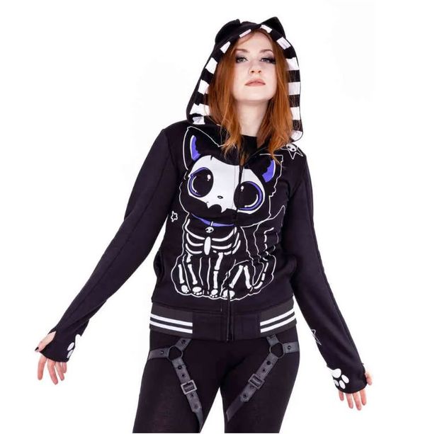 Cup cake cult skeleton cat hoodie - Babashope - 2