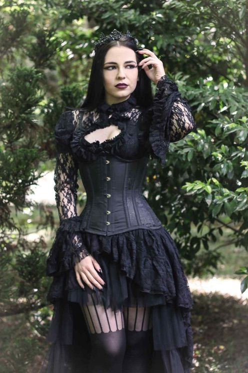 Binnen dubbele Hoofd Online Metal, Gothic, Punk & Rockabilly shop | Babashop | Morgana onder-borst  corset zwart king brokaat & zwart taffeta